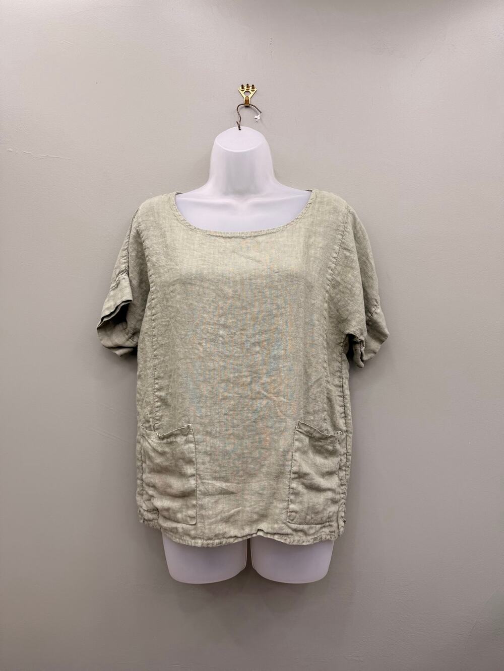 Francesca Bettini 100% Linen Sage Green Pocket Top Made Italy M